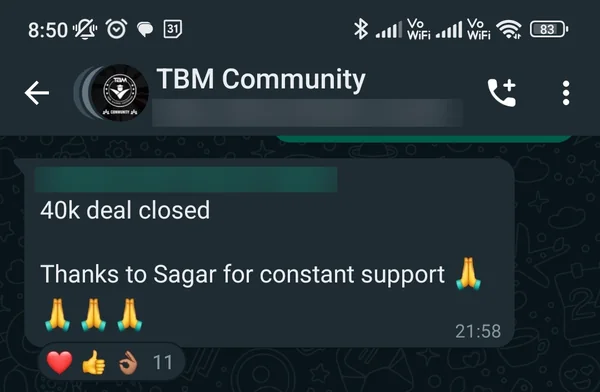 Screenshot of a member result: sales and money