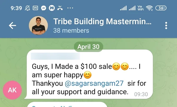 Screenshot of a member result: sales and money