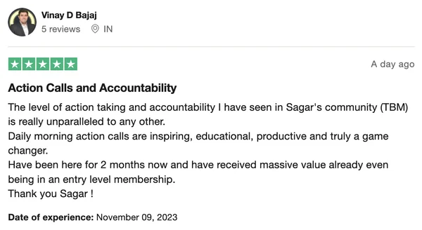 Screenshot of a member result: reviews