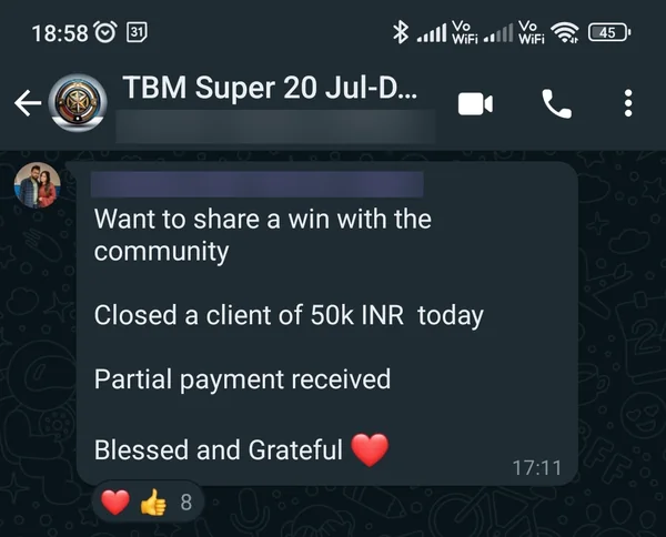 Screenshot of a member result: sales and money