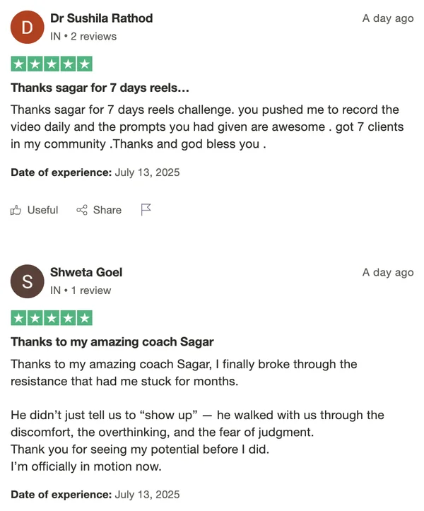 Screenshot of a member result: reviews
