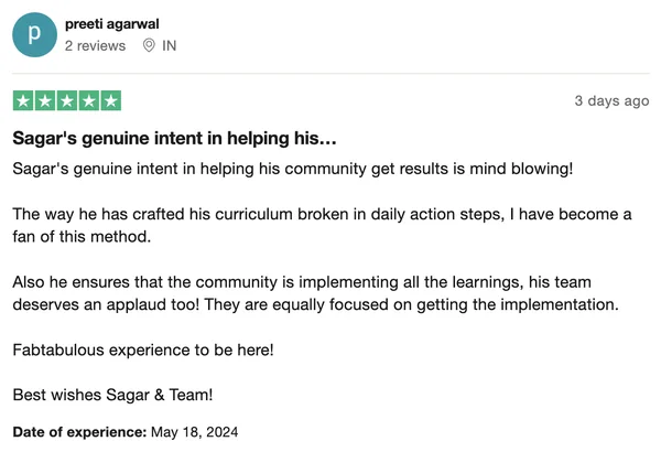 Screenshot of a member result: reviews