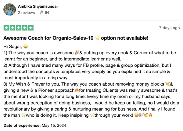 Screenshot of a member result: reviews