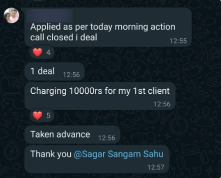 Screenshot of a member result: sales and money