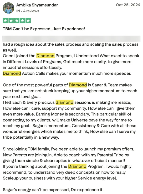 Screenshot of a member result: diamond