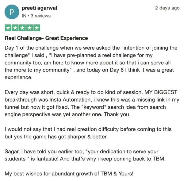 Screenshot of a member result: reviews