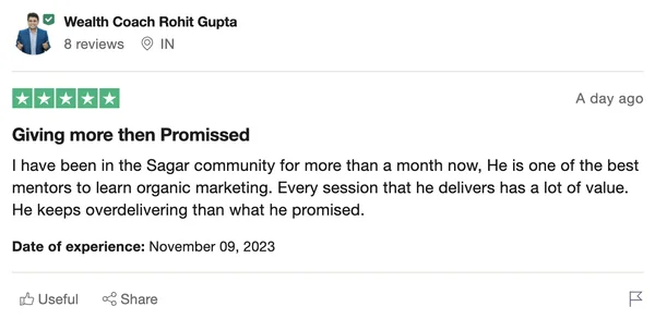Screenshot of a member result: reviews