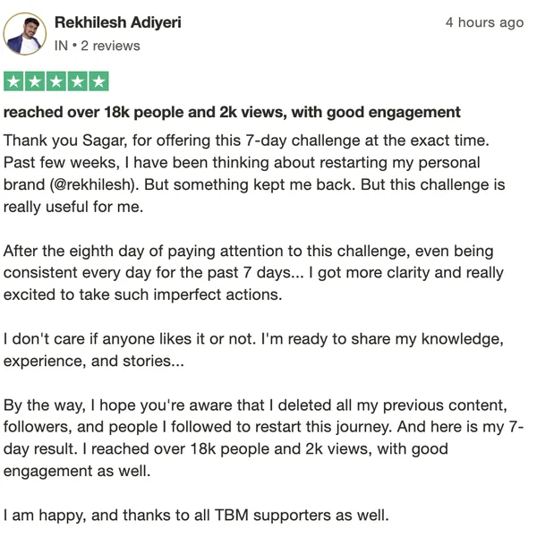 Screenshot of a member result: reviews