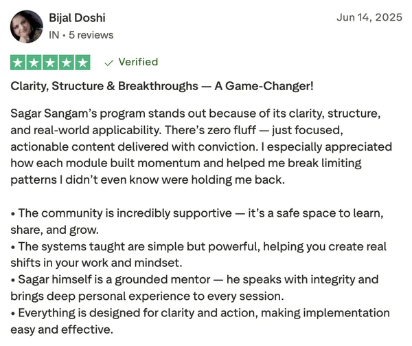Screenshot of a member result: reviews