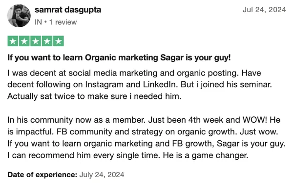 Screenshot of a member result: reviews
