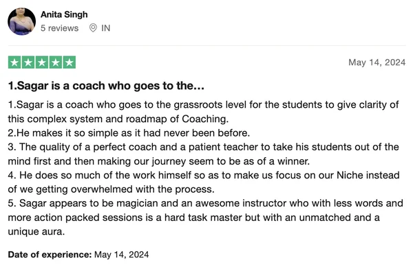 Screenshot of a member result: reviews
