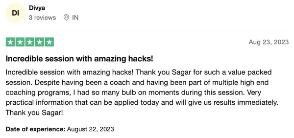 Screenshot of a member result: reviews