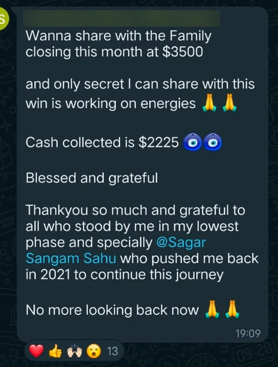 Screenshot of a member result: sales and money
