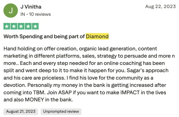Screenshot of a member result: diamond
