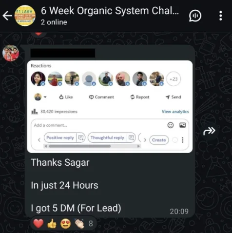 Screenshot of a member result: leads and reach
