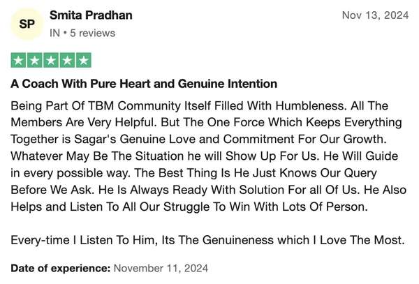 Screenshot of a member result: reviews