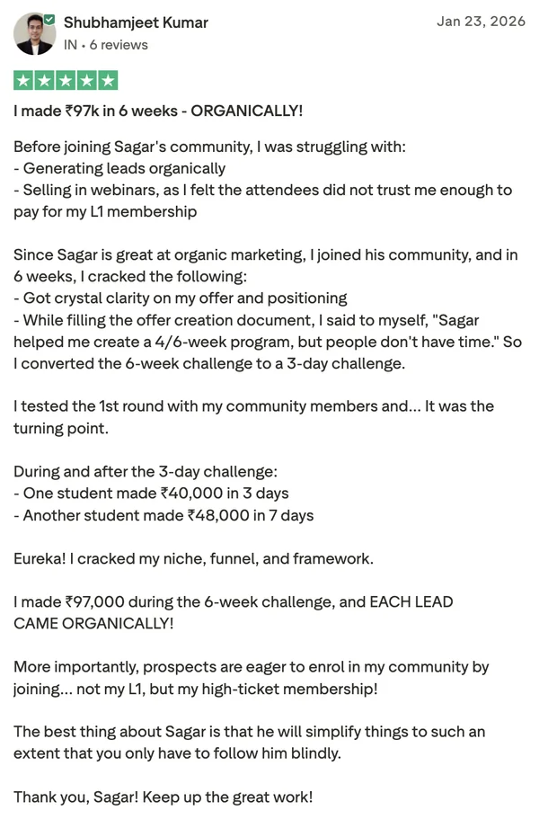 Screenshot of a member result: reviews