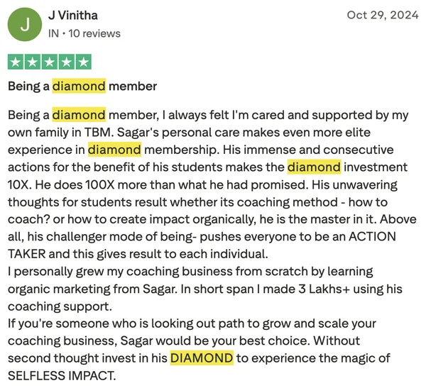 Screenshot of a member result: diamond