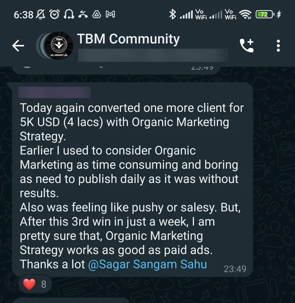 Screenshot of a member result: sales and money